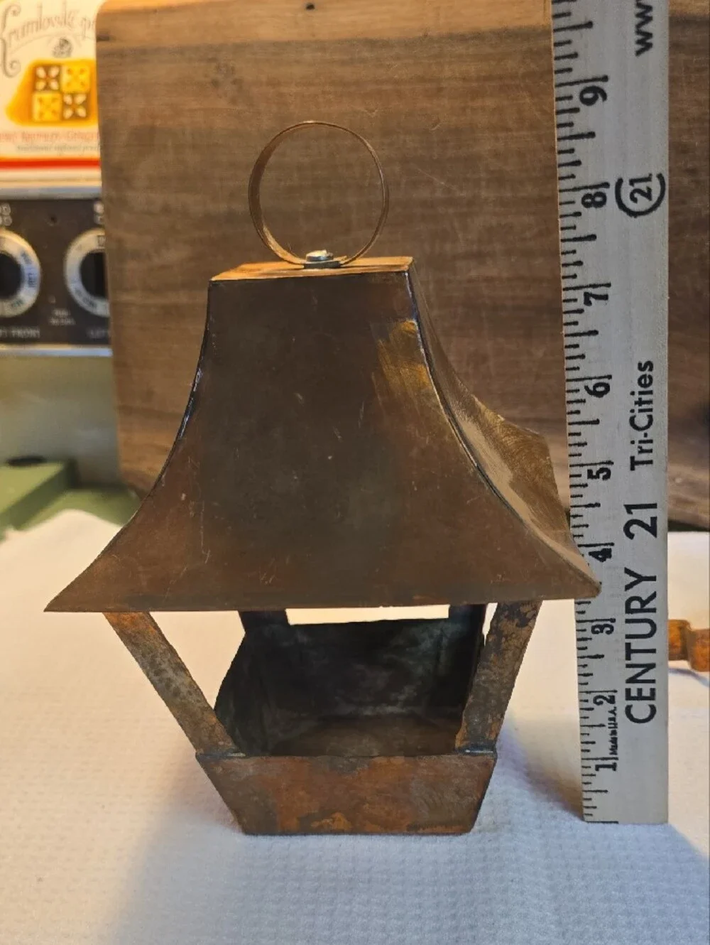 VINTAGE Copper Lantern/Candle Holder & Hanger - Rustic Hand Hammered